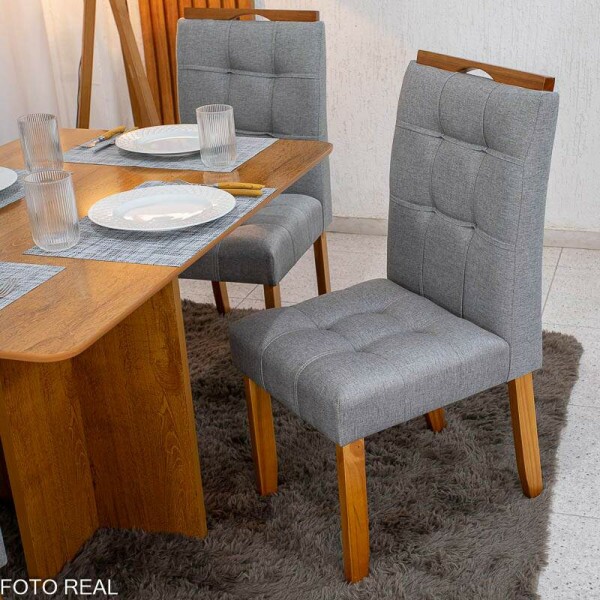 Mesa de Jantar Salina 120x80 Londres Cinamomo Cel + 4 Cad. Londres Linho Cinza Madeira Minas Plac - Entregue Montada