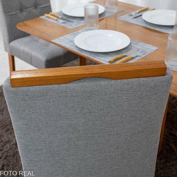 Mesa de Jantar Salina 120x80 Londres Cinamomo Cel + 4 Cad. Londres Linho Cinza Madeira Minas Plac - Entregue Montada