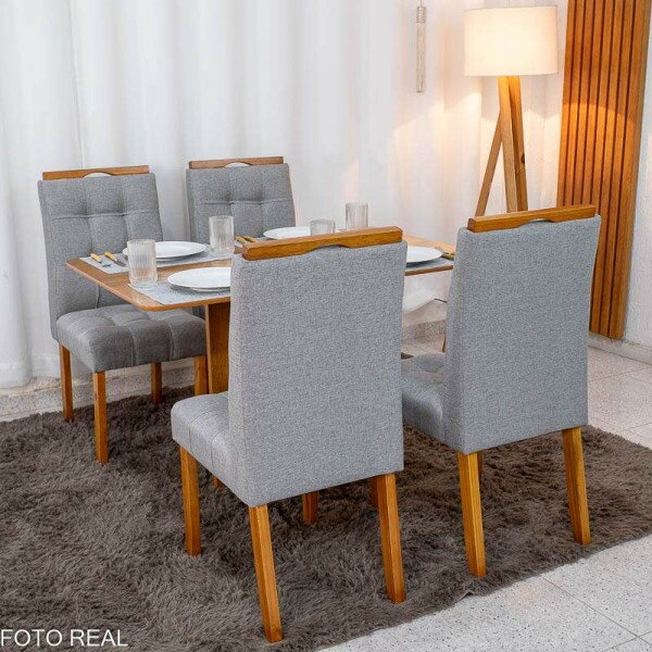 Mesa de Jantar Salina 120x80 Londres Cinamomo Cel + 4 Cad. Londres Linho Cinza Madeira Minas Plac - Entregue Montada