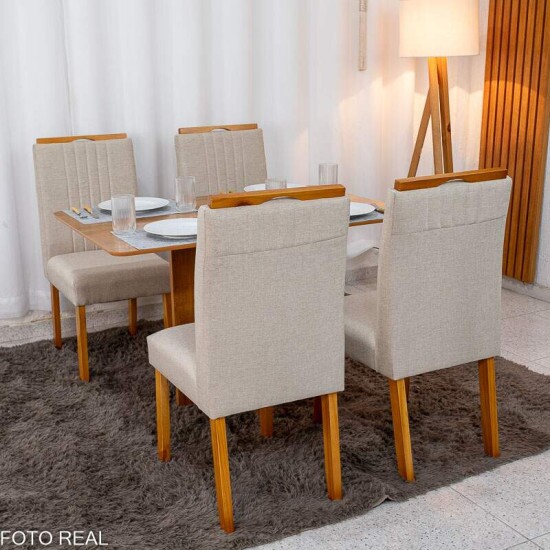 Mesa de Jantar Salina 120x80 Tampo Londres Cinamomo Cel Mveis + 4 Cad. Atlanta Linho Bege Cru Madeira Minas Plac - Entregue Montada