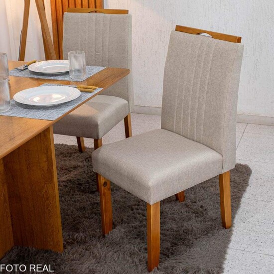 Mesa de Jantar Salina 120x80 Tampo Londres Cinamomo Cel Mveis + 4 Cad. Atlanta Linho Bege Cru Madeira Minas Plac - Entregue Montada