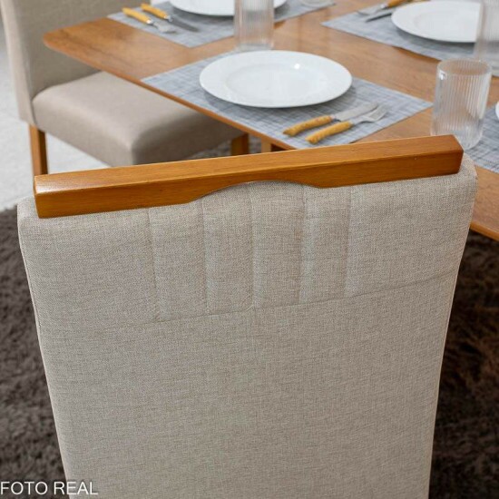 Mesa de Jantar Salina 120x80 Tampo Londres Cinamomo Cel Mveis + 4 Cad. Atlanta Linho Bege Cru Madeira Minas Plac - Entregue Montada