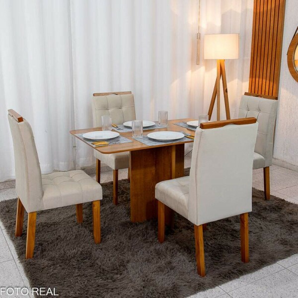 Mesa de Jantar Salina 120x80 Londres Cinamomo Cel + 4 Cad. Londres Veludo Avel Madeira Minas Plac - Entregue Montada