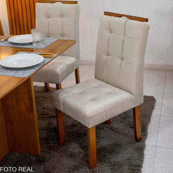 Mesa de Jantar Salina 120x80 Londres Cinamomo Cel + 4 Cad. Londres Veludo Avel Madeira Minas Plac - Entregue Montada