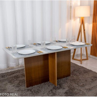 Mesa de Jantar Moscou 160x80 Vidro Off/Base Cinamomo - Minas Plac