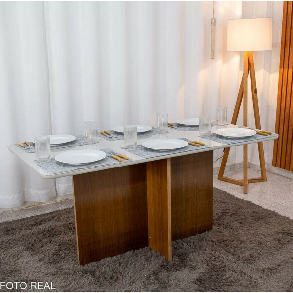 Mesa de Jantar Moscou 160x80 Vidro Off/Base Cinamomo - Minas Plac