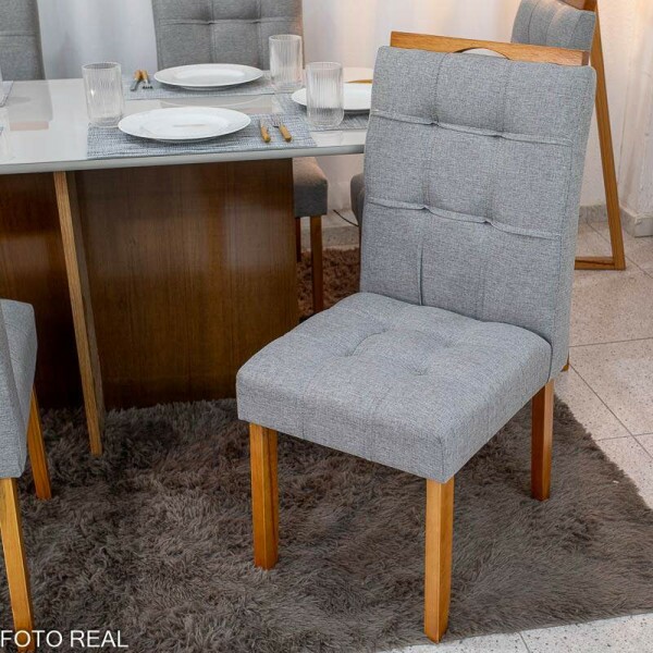 Mesa de Jantar Moscou 160x80 Vidro Off/Base Cinamomo + 6 Cad. Londres Linho Cinza Madeira Minas Plac - Entregue Montada