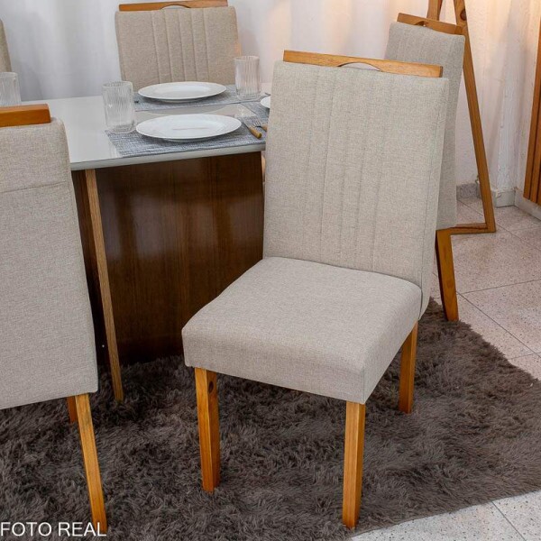 Mesa de Jantar Moscou 160x80 Vidro Off/Base Cinamomo + 6 Cad. Atlanta Linho Bege Cru Madeira Minas Plac - Entregue Montada