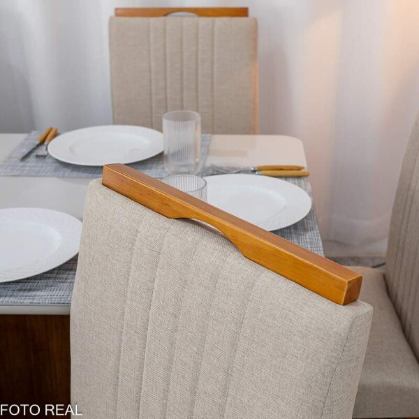 Mesa de Jantar Moscou 160x80 Vidro Off/Base Cinamomo + 6 Cad. Atlanta Linho Bege Cru Madeira Minas Plac - Entregue Montada