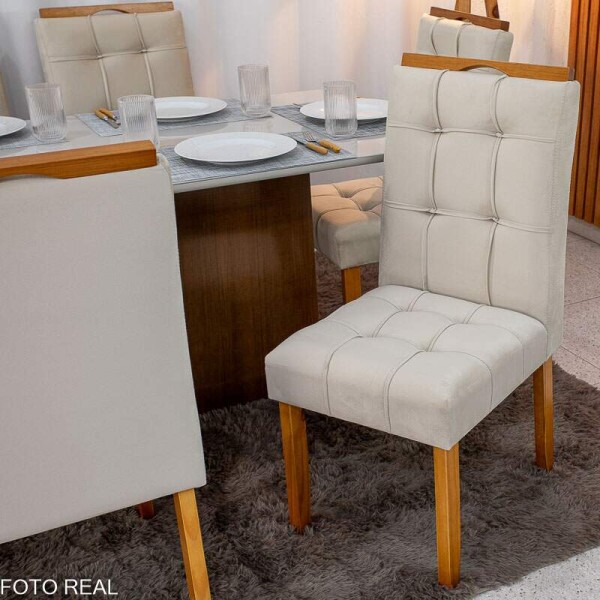Mesa de Jantar Moscou 160x80 Vidro Off/Base Cinamomo + 6 Cad. Londres Veludo Avel Madeira Minas Plac - Entregue Montada