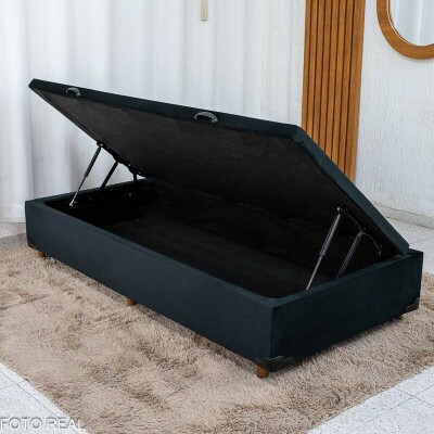 Box Ba Solteiro Pop Veludo Preto 88x188x37 - Nature