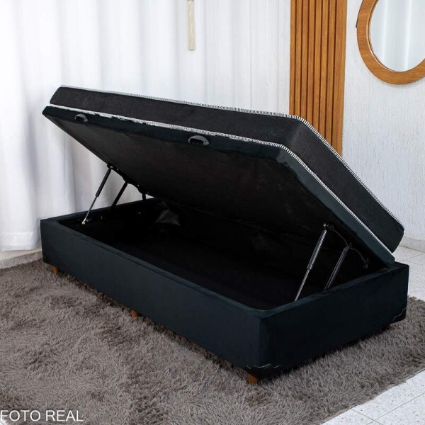 Box Ba Solt. Pop Veludo Preto Nature + Colcho Solt. Sant 100% Espuma D33 88x188x51 Nosso Sonho