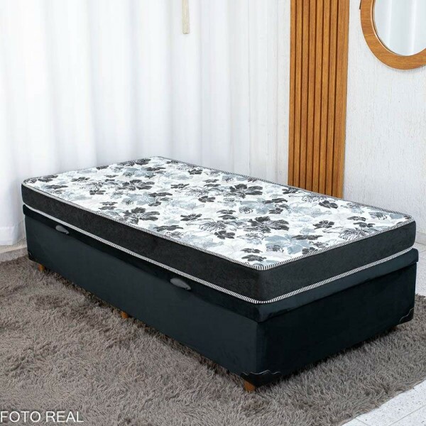 Box Ba Solt. Pop Veludo Preto Nature + Colcho Solt. Sant 100% Espuma D33 88x188x51 Nosso Sonho