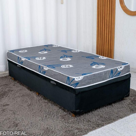 Box Ba Solt. Pop Veludo Preto Nature + Colcho Solt. Soffie Lotus 100% Espuma D20 88x188x49 - Nosso Sonho