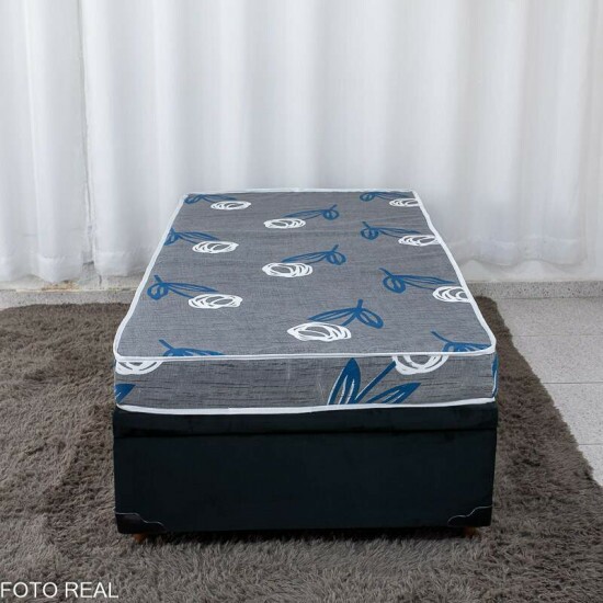Box Ba Solt. Pop Veludo Preto Nature + Colcho Solt. Soffie Lotus 100% Espuma D20 88x188x49 - Nosso Sonho