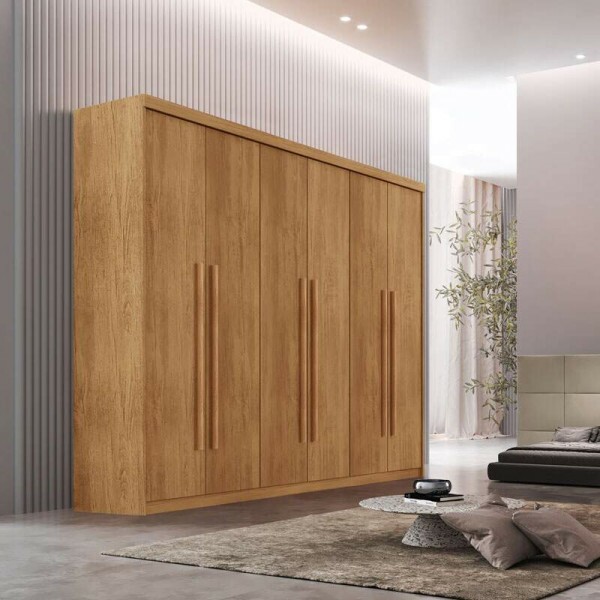 Guarda-roupa Hawaii Nature 6 Portas 2 Gavetas Larg. 1.80m 100% MDF - Rufato