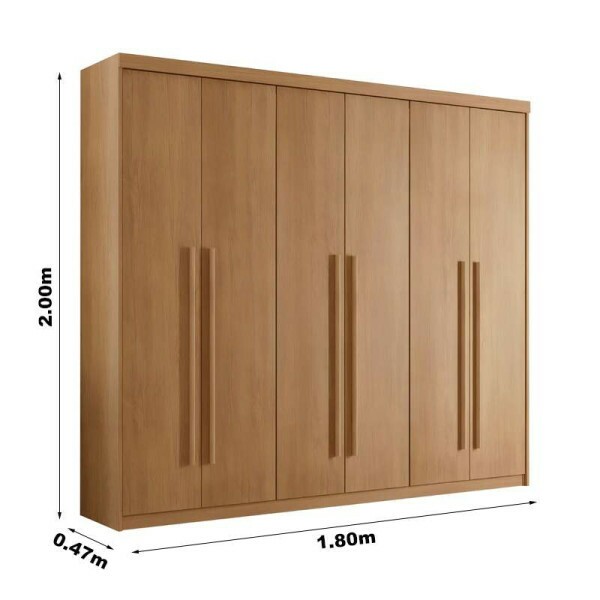 Guarda-roupa Hawaii Nature 6 Portas 2 Gavetas Larg. 1.80m 100% MDF - Rufato