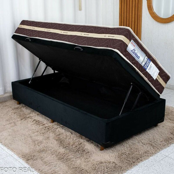 Box Ba Solt. Pop Veludo Preto Nature + Colcho Solt. Livina 88x188x25 D33 e Molas Ensacadas - Orthoside