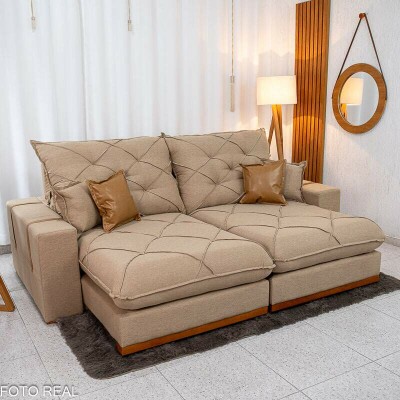 Sof Retrtil Reclinvel Malibu 2.50m Linho Bege 1006 - D33 e Molas Ensacadas