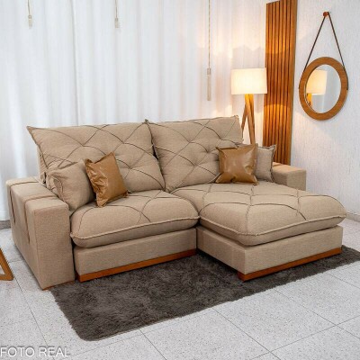Sof Retrtil Reclinvel Malibu 2.50m Linho Bege 1006 - D33 e Molas Ensacadas