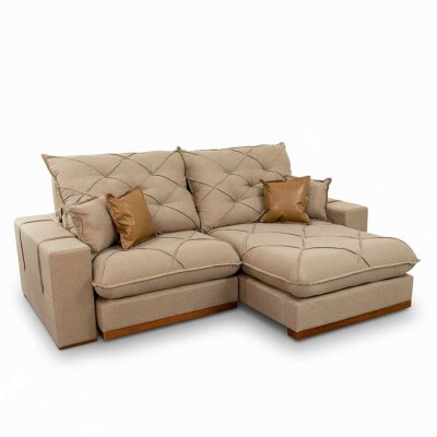 Sof Retrtil Reclinvel Malibu 2.50m Linho Bege 1006 - D33 e Molas Ensacadas