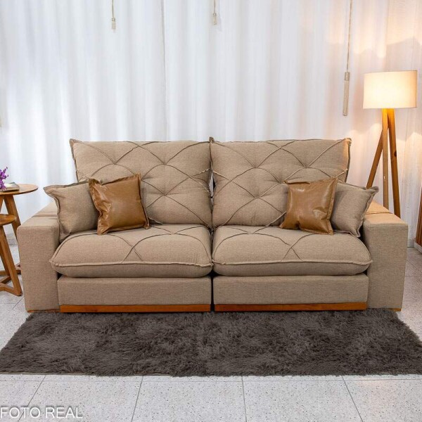 Sof Retrtil Reclinvel Malibu 2.50m Linho Bege 1006 - D33 e Molas Ensacadas
