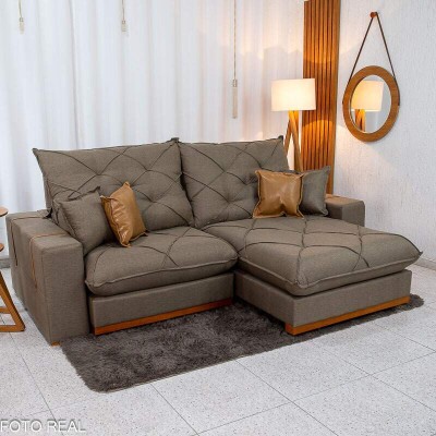 Sof Retrtil Reclinvel Malibu 2.50m Linho Marrom 1007 - D33 e Molas Ensacadas