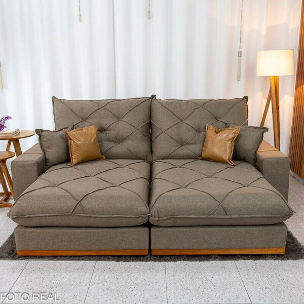 Sof Retrtil Reclinvel Malibu 2.50m Linho Marrom 1007 - D33 e Molas Ensacadas