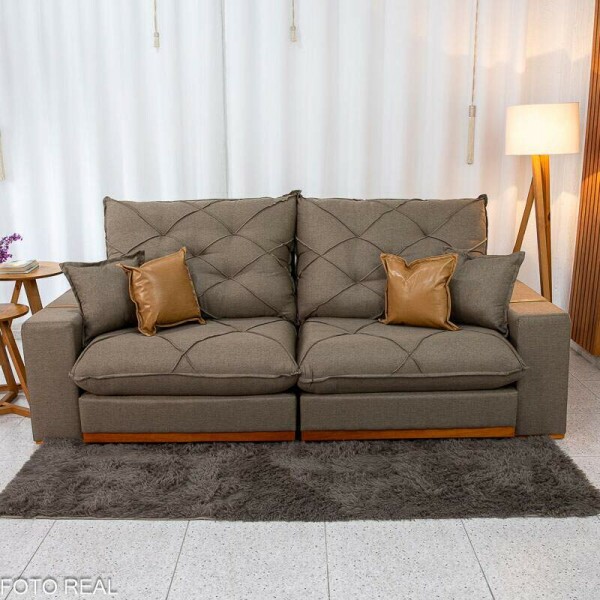 Sof Retrtil Reclinvel Malibu 2.50m Linho Marrom 1007 - D33 e Molas Ensacadas