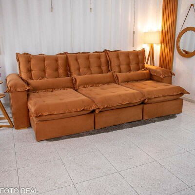 Sof Retrtil Reclinvel Maldivas 3.20m Veludo Terracota A62 - Espuma Pr Aditivada