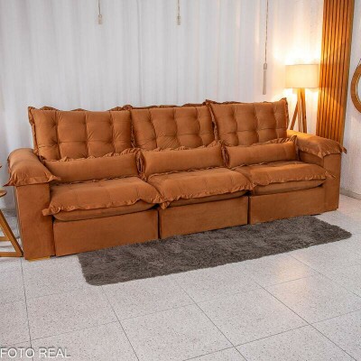 Sof Retrtil Reclinvel Maldivas 3.20m Veludo Terracota A62 - Espuma Pr Aditivada