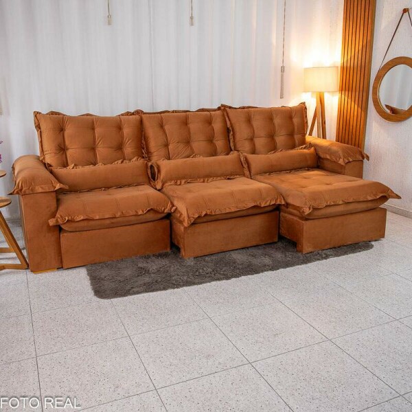 Sof Retrtil Reclinvel Maldivas 3.20m Veludo Terracota A62 - Espuma Pr Aditivada