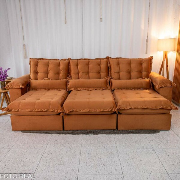 Sof Retrtil Reclinvel Maldivas 3.20m Veludo Terracota A62 - Espuma Pr Aditivada