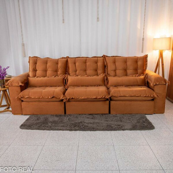 Sof Retrtil Reclinvel Maldivas 3.20m Veludo Terracota A62 - Espuma Pr Aditivada