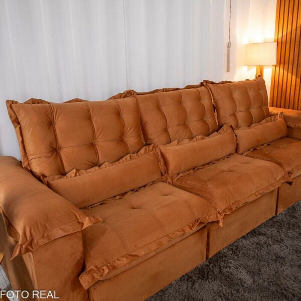 Sof Retrtil Reclinvel Maldivas 3.20m Veludo Terracota A62 - Espuma Pr Aditivada