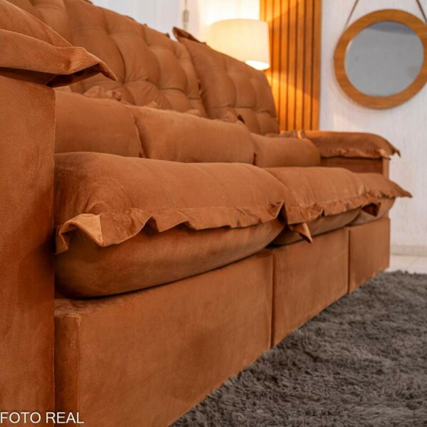 Sof Retrtil Reclinvel Maldivas 3.20m Veludo Terracota A62 - Espuma Pr Aditivada
