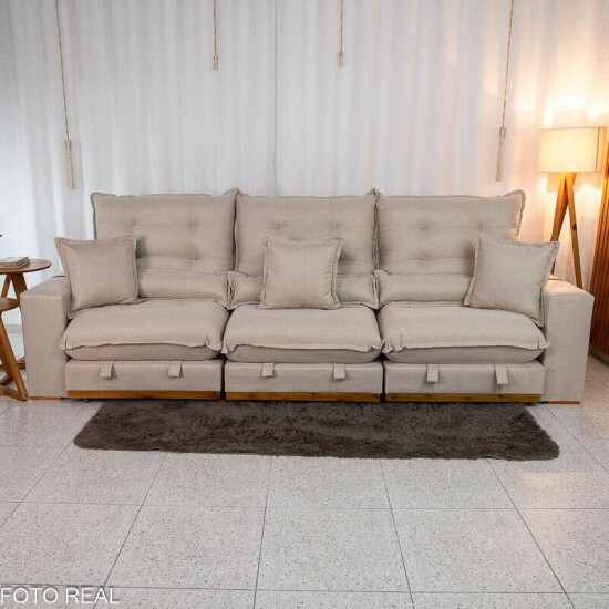 Sof Retrtil Reclinvel Mnaco 3.20m Linho Bege A57 - Molas Ensacadas