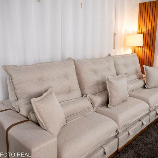 Sof Retrtil Reclinvel Mnaco 3.20m Linho Bege A57 - Molas Ensacadas