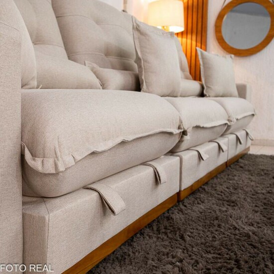 Sof Retrtil Reclinvel Mnaco 3.20m Linho Bege A57 - Molas Ensacadas