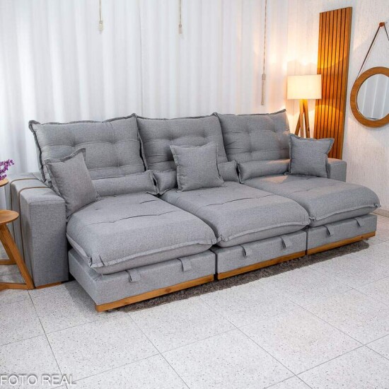 Sof Retrtil Reclinvel Mnaco 3.20m Linho Cinza A59 - Molas Ensacadas