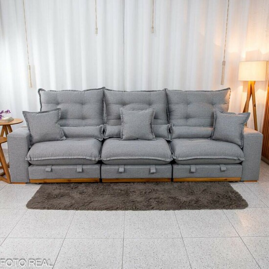 Sof Retrtil Reclinvel Mnaco 3.20m Linho Cinza A59 - Molas Ensacadas