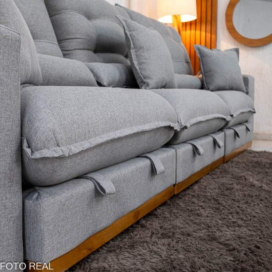 Sof Retrtil Reclinvel Mnaco 3.20m Linho Cinza A59 - Molas Ensacadas