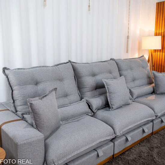 Sof Retrtil Reclinvel Mnaco 3.20m Linho Cinza A59 - Molas Ensacadas