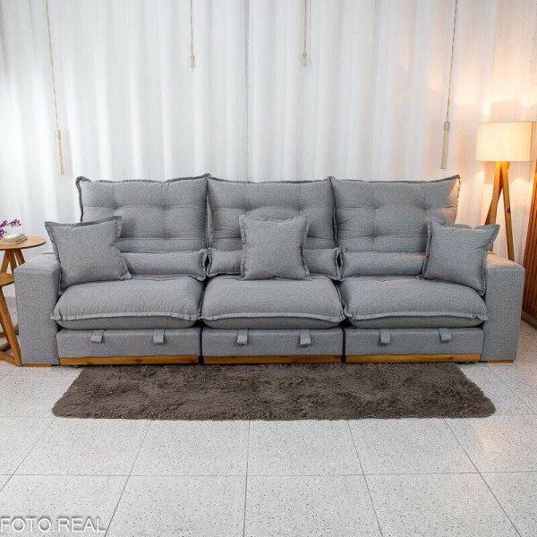 Sof Retrtil Reclinvel Mnaco 3.20m Linho Cinza A59 - Molas Ensacadas