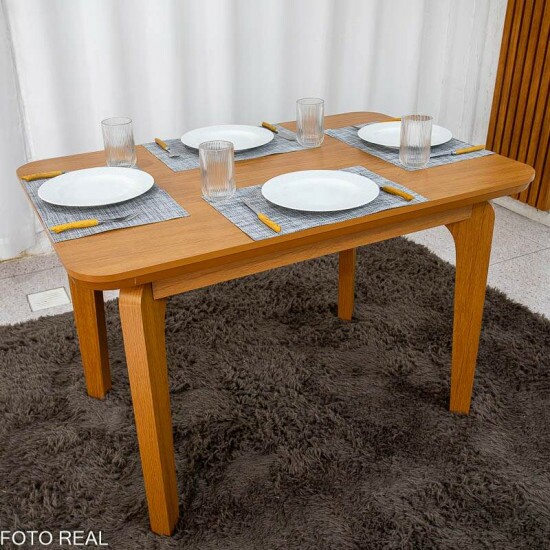 Mesa de Jantar Londrina 120x80 Cinamomo Rufato + 4 Cadeiras Dubai Linho Bege 629 Art Assento - Entregue Montada