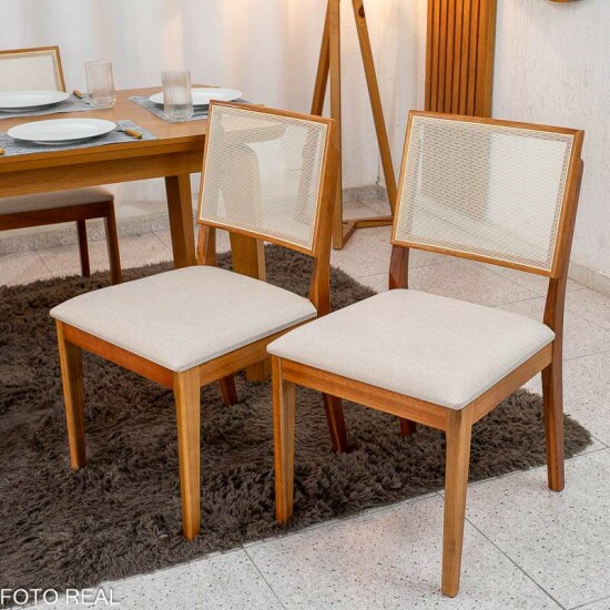 Mesa de Jantar Londrina 120x80 Cinamomo Rufato + 4 Cadeiras Dubai Linho Bege 629 Art Assento - Entregue Montada