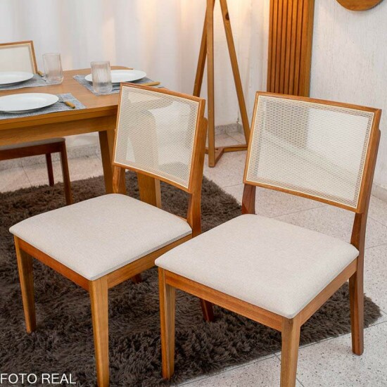 Mesa de Jantar Londrina 120x80 Cinamomo Rufato + 4 Cadeiras Dubai Linho Bege 629 Art Assento - Entregue Montada