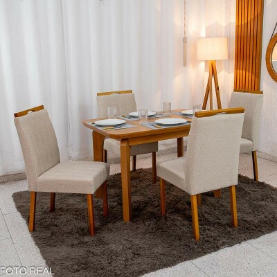 Mesa de Jantar Londrina 120x80 Cinamomo Rufato + 4 Cad. Isabela Linho Bege 01 Madeira - Art Assento
