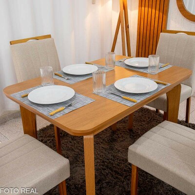 Mesa de Jantar Londrina 120x80 Cinamomo Rufato + 4 Cad. Isabela Linho Bege 01 Madeira - Art Assento
