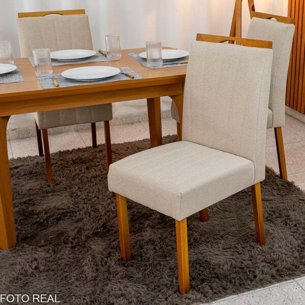 Mesa de Jantar Londrina 120x80 Cinamomo Rufato + 4 Cad. Isabela Linho Bege 01 Madeira - KM Decor